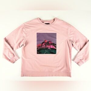 Original Use Men's XL Regular Fit Light Pink Crewneck Sweatshirt Mountain Print